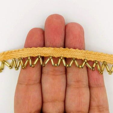Brown Fringe Trim, Beaded Trim, Gold Beaded Trim